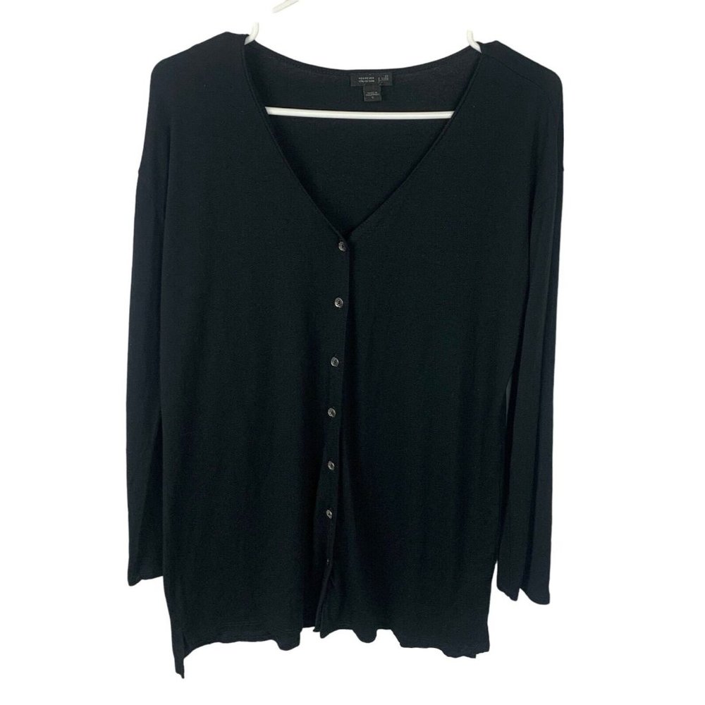 J Jill Wearever  Womens Cardigan Top Size Small Black Button Front Rayon Blend